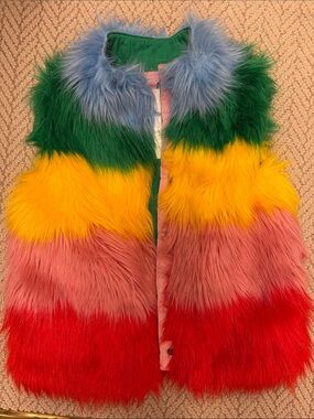 Mini Boden Kids Multicolor Faux Fur Vest - Rainbow Stripe